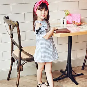 Venta al por mayor de ropa de compras en línea para niños vestido de fiesta de cumpleaños sin hombros a rayas para niños y niñas de proveedor de China