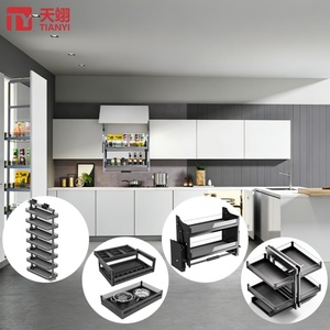 TIANYI Panier de cuisine moderne multifonction en aluminium, système de rangement pour armoire à levage électrique double couche - Product Image 1