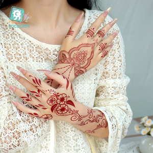 Autocollants de <span class=keywords><strong>tatouage</strong></span> temporaire au henné rouge, motif floral indien, pour femmes et filles, format A5, imperméables, pour le corps, les mains et les pieds, sexy, fabricant - Product Image 4