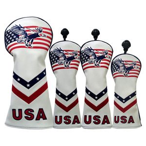 Cubierta de cabeza de <span class=keywords><strong>Golf</strong></span> de cuero Pu con bandera americana, Protector de cabeza de palo de <span class=keywords><strong>Golf</strong></span>, mazo de bandera de EE. UU., venta al por mayor - Product Image 3