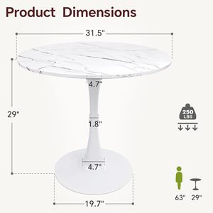 KirKasa 31.5 Inch Modern White Faux Marble <strong>Tulip</strong> Dining <strong>Table</strong> Easy Assembly Mid Century Pedestal Base 2-4 People Hotels Villas - Product Image 2