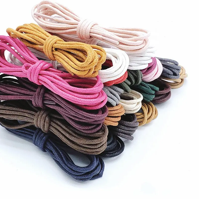 Cotton Waxed Shoelaces Round Shoe laces Boot Laces Waterproof Leather Shoelace