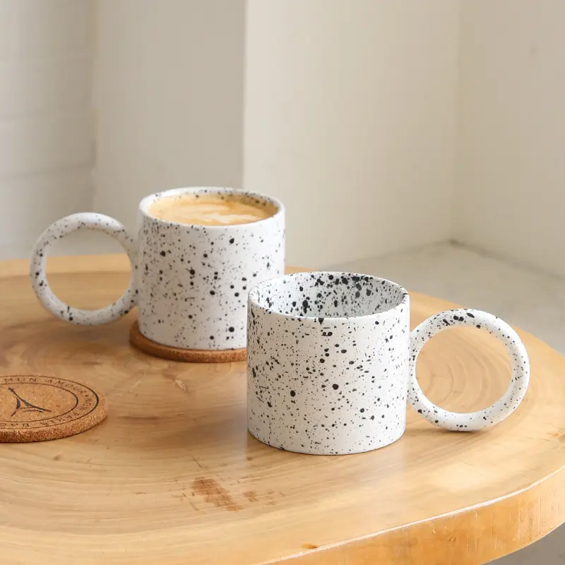 Custom Modern White Splash Ink Nordic Ceramic Christmas Mug Porcelain Splatter Speckled Coffee Mug Art Ceramic Cup