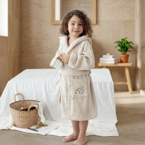 Soft Terry Kids <b>Bathrobe</b> White <b>With</b> Yellow Trim Skin-Friendly For Child Bathroom Use - Product Image 3