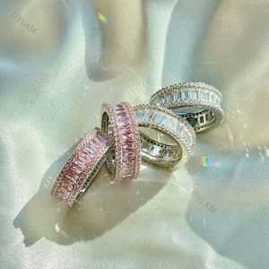 Dylam 925 Full Pink <b>Cz</b> Band Wedding <b>Rings</b> Engagement Sterling Silver 5aaaaa Baguette <b>Cz</b> Diamond Shine for Women - Product Image 3