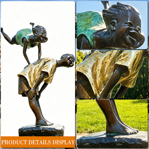 Scultura Moderna in Bronzo su Misura a Grandezza Naturale di Bambini Felici che Giocano, con Dettagli Molto Elaborati per Parchi Pubblici - Product Image 3