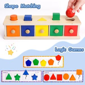 Juguetes educativos Montessori de aprendizaje preescolar, caja de clasificación de formas <span class=keywords><strong>y</strong></span> colores de madera, juguetes para niños pequeños - Product Image 6