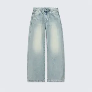 Retro trend casual wide leg pants men customized loose simplicity washing light colour denim