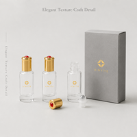 Flacon roll-on carré en verre transparent de 10 ml avec bouchon doré et capuchon rouge, contenant pour huile de parfum avec boîte cadeau