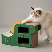 YAOYUE Griffoir pour chat double couche en forme de dinosaure vert, maison pour chat avec planche à griffer ondulée et zone de repos en peluche 50x30x72cm