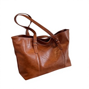 Classic Genuine Leather <b>Tote</b> Bag Unisex Large Capacity Shoulder Strap Open Top Casual Daily Use Brown Fancy Women's Handbags - Product Image 1