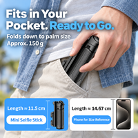 Mini trépied pliable pour selfie stick avec contrôle du zoom, rotation à 720°, télécommande détachable pour les voyages et le vlogging