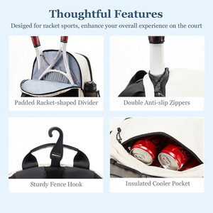 Bolsa de Raquetas Deportiva Multifuncional para Mujeres, Hombres y Jóvenes, Mochila de Tenis y Bádminton con 4 Compartimentos para Raquetas y Ganchos para Valla - Product Image 6