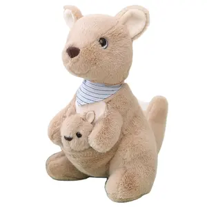 袋鼠毛绒玩具可爱母婴袋鼠宝宝动物园纪念品亲子浙江男女通用动物3色25厘米