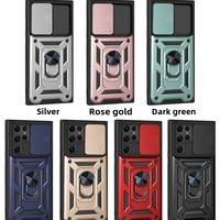 Coque pour Samsung S24 avec protection coulissante pour objectif d'appareil photo, béquille et anneau de maintien, compatible avec Samsung Galaxy S26 S25 S24 S23 S22 A05 A55