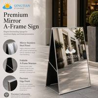 Papan Reklame A-Frame Stainless Steel 60*90 cm Custom, Finishing Cermin & Brushed, Dua Sisi, Model Sandwich untuk Iklan