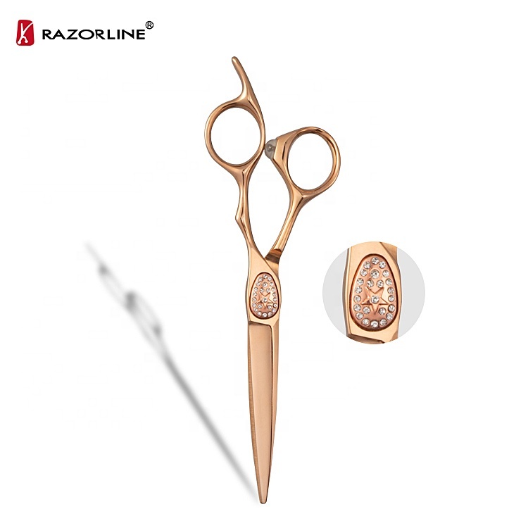 Золотые ножницы для волос RAZORLINE FX07RG SUS 440C, алмазные украшения, винты для правой руки, парикмахерские ножницы