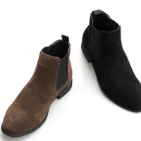 Bottes chelsea plates et à bout rond pour hommes, chaussures décontractées de haute qualité en microfibre, hautes, élastiques, à semelle plate