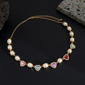 Y2K Incrustation Coloré Acrylique Gemme Pêche Coeur Imité Perle Colliers Charmes Rue Accessoires dans Le Cou De Mode Bijoux Cadeaux - Product Image 3