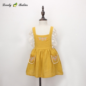 <span class=keywords><strong>Abito</strong></span> per Bambine <span class=keywords><strong>in</strong></span> <span class=keywords><strong>Cotone</strong></span> Mussolina Giallo con Ricami, Vestito con Maniche a Farfalla e Pizzo per Bambine - Product Image 3