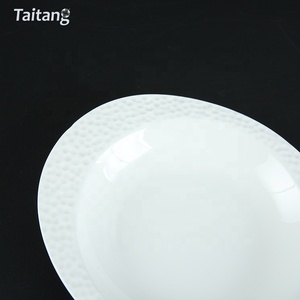 Unique Design Embossed White Porcelain <span class=keywords><strong>Restaurant</strong></span> Oval Dinnerware Plate Set 8" Soup Plate Ceramic - Product Image 5