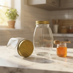 Customized 380ml 730ml Large Belly Hexagonal sealed Transparent Glass Jar with Metal Lid for Honey Jam Storage - Product Image 5