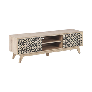 Beliani arredo retrò alla moda per soggiorno arredo effetto luce <span class=keywords><strong>TV</strong></span> Stand credenza 2 ampi vani <span class=keywords><strong>porta</strong></span> <span class=keywords><strong>pannello</strong></span> in legno - Product Image 1