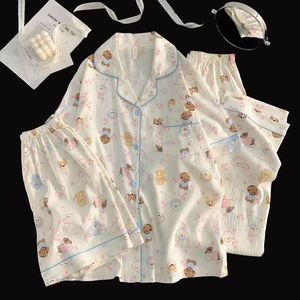 Sommer-Pyjama Damen Kurzarm-Shorts Dreiteiliger Anzug aus Wolkenbaumwolle Süß und Lieblich Hausanzug - Product Image 1