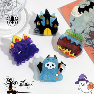 Halloween chat noir citrouille cheveux griffe foncé gothique acrylique cheveux griffes avec fantôme château conception nouveauté cheveux accessoires pour femmes - Product Image 3