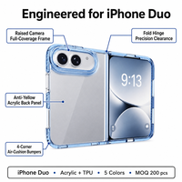 Étui pour iPhone Duo Fold avec dos transparent en acrylique, coque supérieure en PC, bordure en TPU, impression photo DIY colorée, anti-rayures, personnalisable ODM