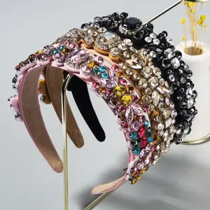 ขายส่งแฟชั่นสีสันดอกไม้Rhinestones Head Bandอุปกรณ์เสริมดอกไม้เพชรคริสตัลHairbands Headwear