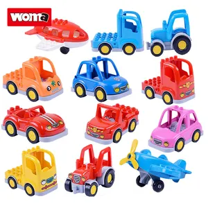 WOMA TOYS Factory Hot Sale Engineering Fahrzeug Flugzeug Feuerwehr auto Anhänger Big Bricks Bausteine Kinderspiel zeug