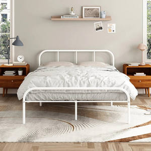 Queen Bed Frame Base Plate-forme Matelas Fondation Métal Blanc Chambre Meubles Simple Moderne Pleine Chambre Métal Acier Tube <span class=keywords><strong>GDLT</strong></span> - Product Image 6