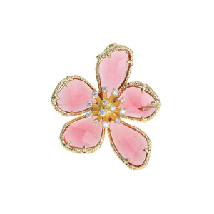 Muyu Flower Brooch Crystal Pink Gold Women's Lapel Pin Party Accessory - Product Image 5
