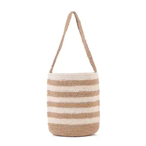 Bolso de hombro de paja grande y suave, tejido a mano, bohemio, con asa de paja, Retro, de playa, de ratán, para verano