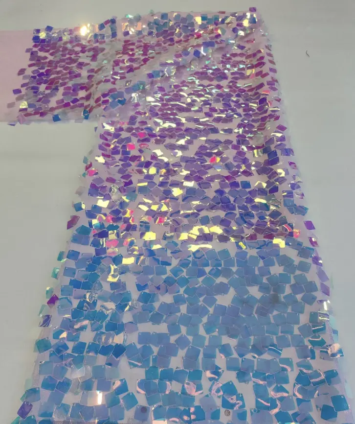 ZSY 100% polyester designer square sequins tulle embroidery materials 125CM width sequin fabric