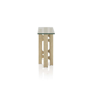 <span class=keywords><strong>Console</strong></span> Bernau de KUMUSI FURNITURE avec plateau en verre et base en travertin beige, consoles en marbre <span class=keywords><strong>massif</strong></span> - Product Image 2