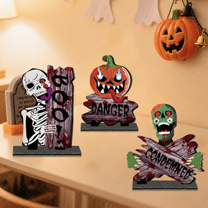 Nueva decoración de Halloween, artesanía de madera, adorno de escritorio, calabaza, bruja, adorno de madera para Halloween, suministros de decoración para fiesta en casa - Product Image 3