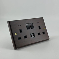 Enchufe Doble de Madera de Nogal Negro Estándar del Reino Unido de 13 A con Interruptor de Pared y Enchufe Eléctrico A+C para el Hogar y Hoteles
