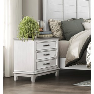 Classic Farmhouse 3 <b>Drawer</b> Nightstand Antique White Wooden Bedroom Furniture With Power Outlet USB - Product Image 1