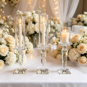 Wholesale Clear Hurricane Crystal <b>Glass</b> Candle Holder Windproof Cylinder Taper <b>Candlestick</b> for Wedding Table Centerpiece - Product Image 5