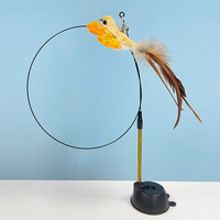 Jouet interactif pour chat avec tige à ventouse et tête de remplacement à motifs d'oiseaux colorés, plumes, clochettes, en bois et plastique