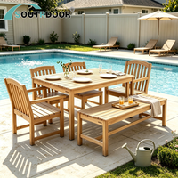 Ensemble table et chaises en racine de teck moderne 2026, écologique pour jardin, patio, piscine, cour, entrepôt, salon, hôtel