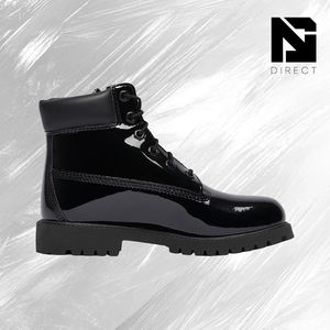 Botas Impermeables Premium de 6 Pulgadas para Jóvenes, 'Cuero Patentado Negro', con Cordones, Botas Casuales de Otoño e Invierno para Exteriores - Product Image 2