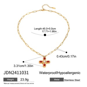 High Quality Gold Plated Stainless Steel <b>Cross</b> Necklace for Women Summer Trendy Style Waterproof Link <b>Chain</b> Zircon Pendant - Product Image 2