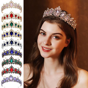 Diadema <span class=keywords><strong>de</strong></span> Cristal <span class=keywords><strong>de</strong></span> Lujo con Coronas <span class=keywords><strong>de</strong></span> Aleación Coloridas y Pedrería, Corona Nupcial para Boda, Tiara <span class=keywords><strong>de</strong></span> Princesa Hecha a Mano, Venta al por Mayor - Product Image 1