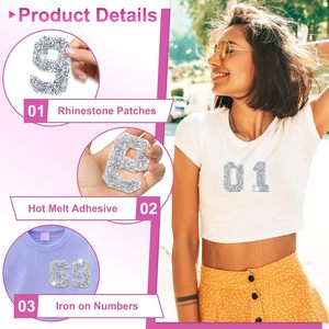 Lot de numéros thermocollants en strass, appliques numérotées en strass à coudre pour vêtements DIY - Product Image 4