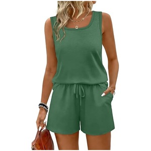 Conjunto de pantalones cortos y camiseta sin mangas para mujer, conjunto informal de dos piezas, ropa de playa de verano, transpirable - Product Image 3