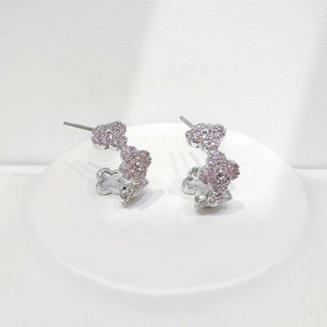 factory price Plata 925 sterling silver luxury dangling <b>earring</b> wholesale bulk party <b>girls</b> pink zircon heart fine <b>stud</b> <b>earrings</b> - Product Image 5