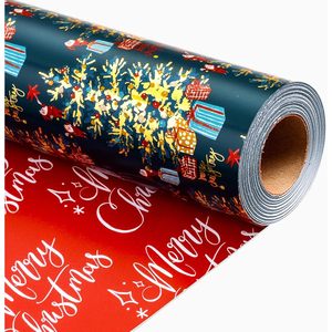 Christmas Wrapping <b>Paper</b> <b>Roll</b> 17 Inch x 33 Feet Double Side Reversible Gift <b>Wrap</b> for Holiday Crafting - Product Image 1